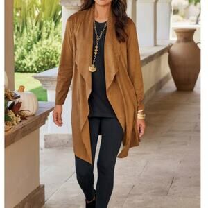 Soft Surroundings Faux Suede Draped Boho Western Open Cardigan Size XS/S